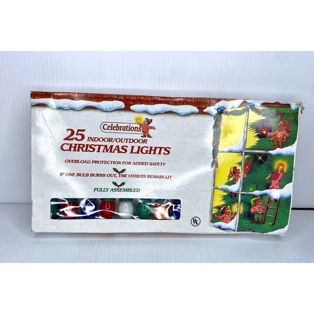 Vintage CELEBRATIONS Indoor/Outdoor Christmas Lights 25 Large Multi Color Bulbs